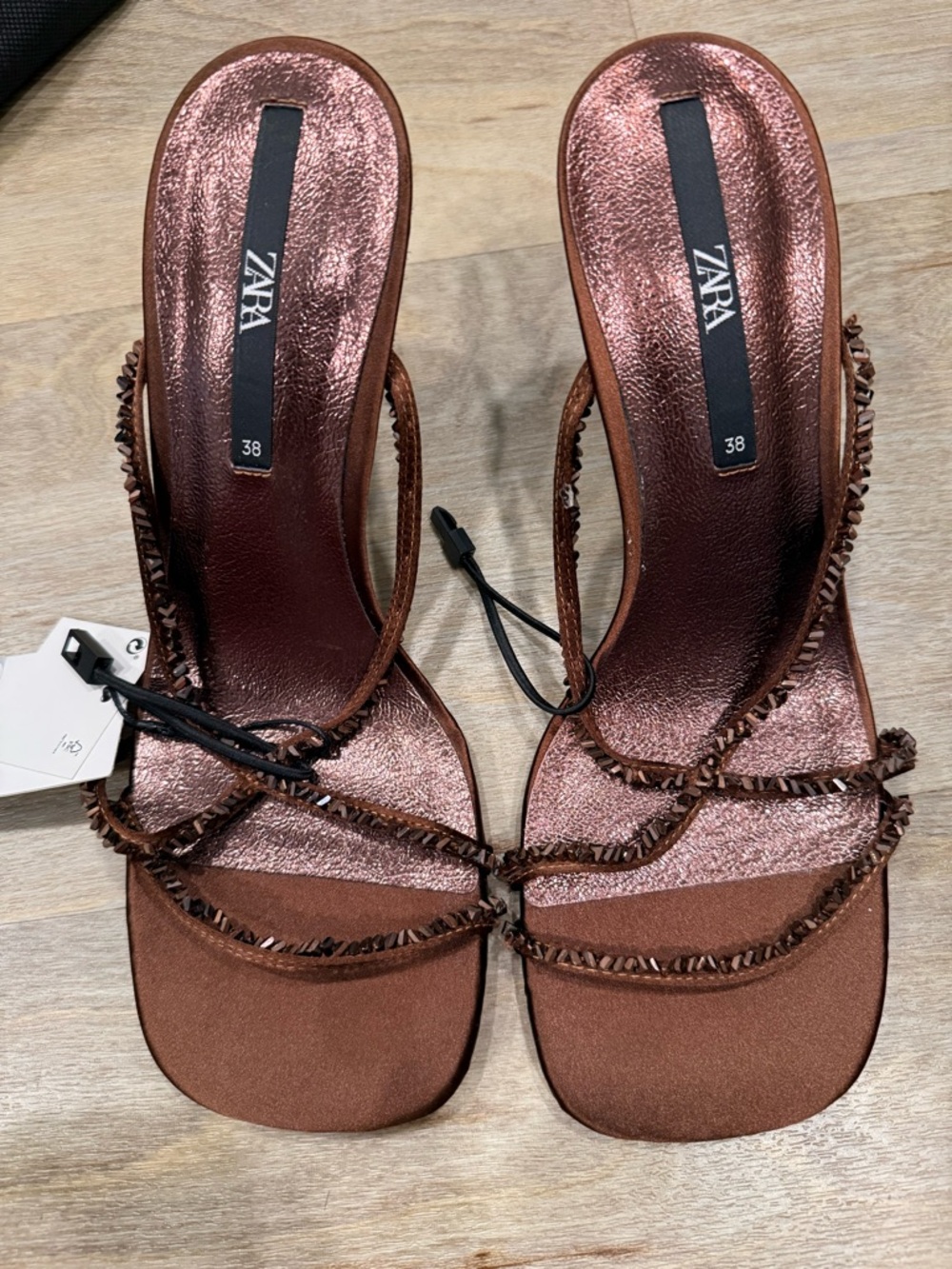 Zara Metallic Copper Brown Braided Strap Heeled Slides